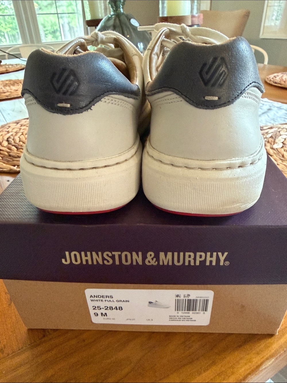 Johnston & Murphy Men's Anders Leather Sneakers — White with Navy Heel